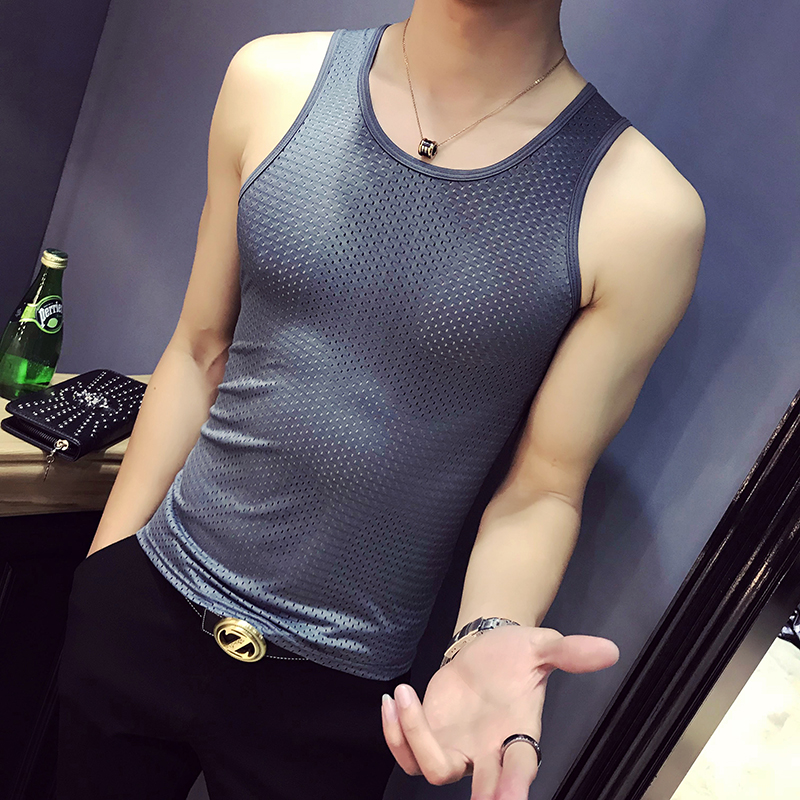冰絲網(wǎng)眼背心男運(yùn)動夏季鏤空透氣網(wǎng)狀坎肩無袖T恤超薄款汗衫