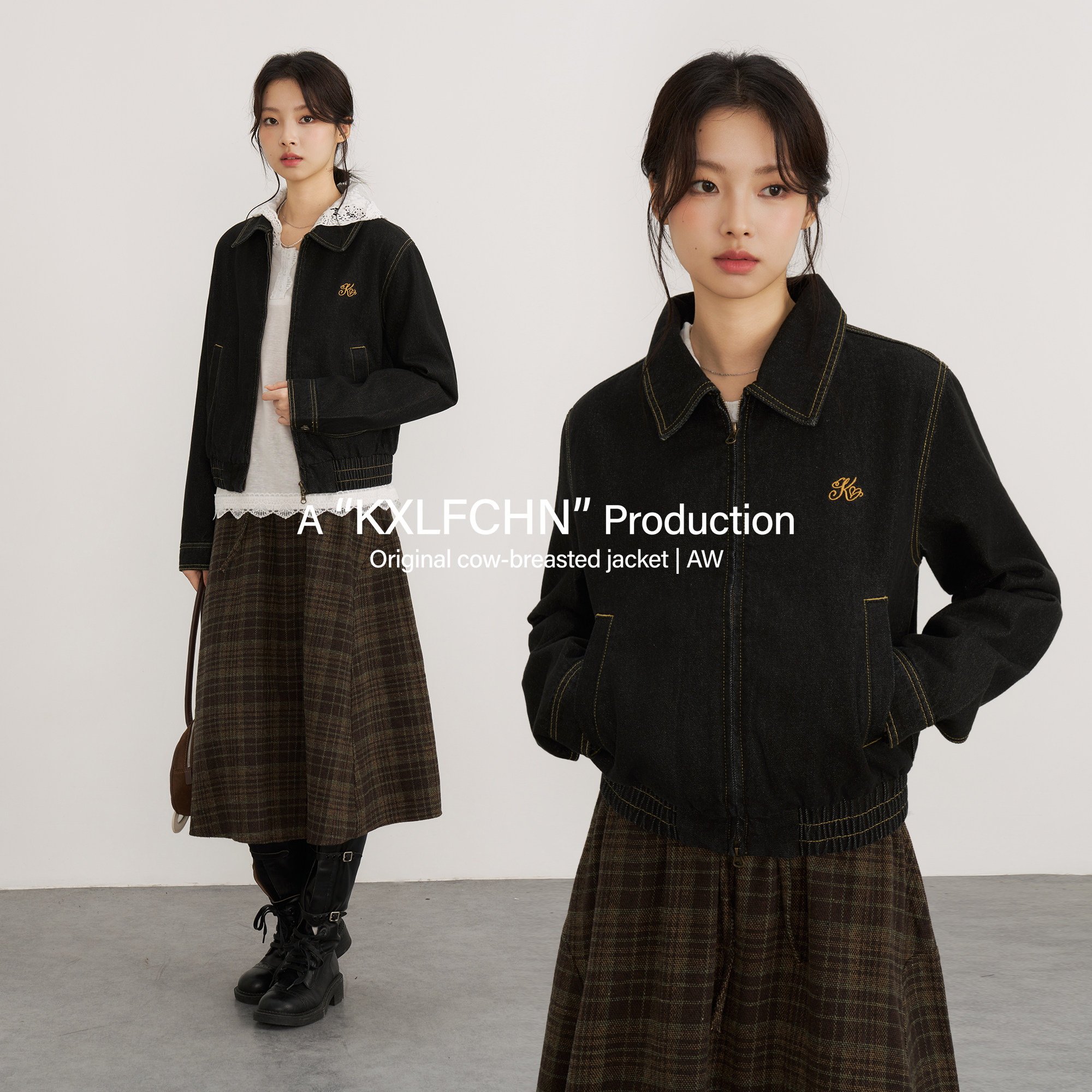 KXLFCHN空穴来风 秋新款翻领原色刺绣牛仔外套女百搭休闲开衫上衣图片