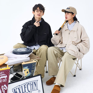 KXLFCHN潮牌立领夹克男女春秋冬季 棉衣外套 日系复古宽松休闲工装