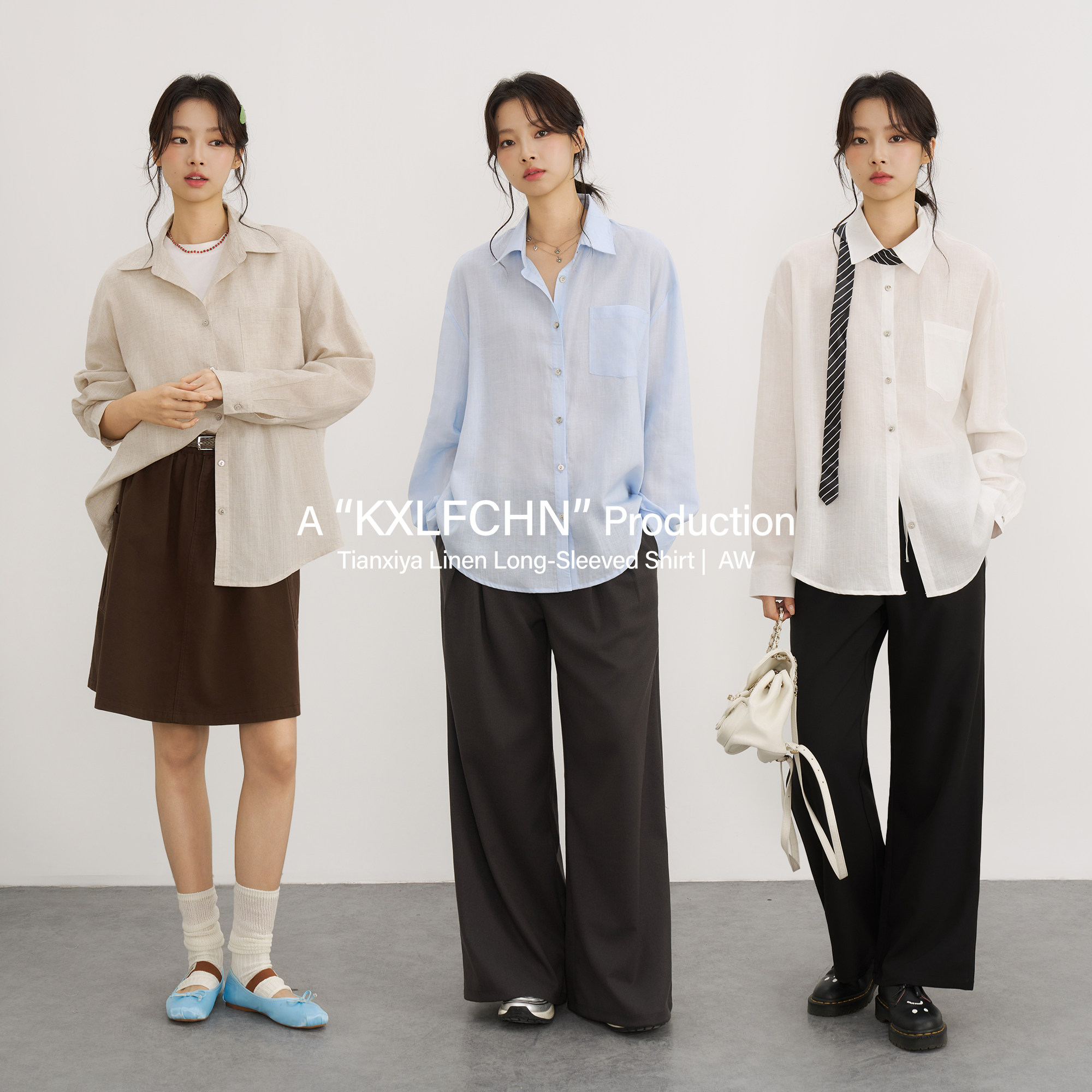 KXLFCHN空穴来风 多色天丝亚麻长袖衬衫女秋宽松百搭休闲翻领衬衣图片