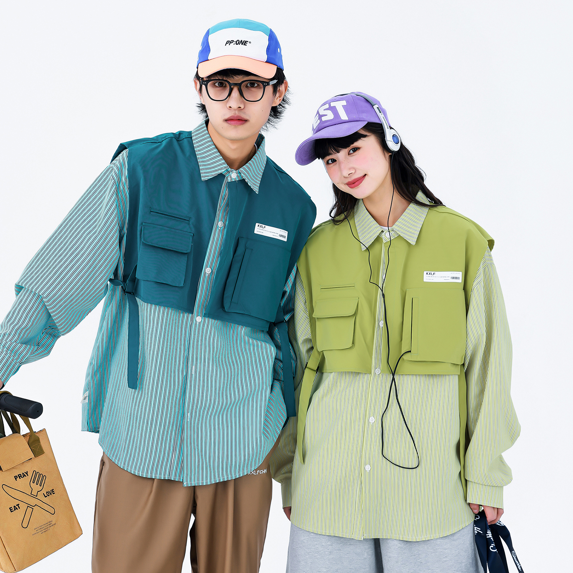 KXLFCHN假两件长袖马甲衬衫秋季