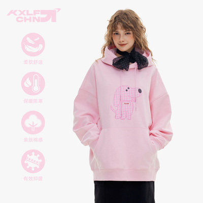 KXLFCHN空穴来风 小狗刺绣贴布连帽卫衣女日系潮牌百搭套头上衣男