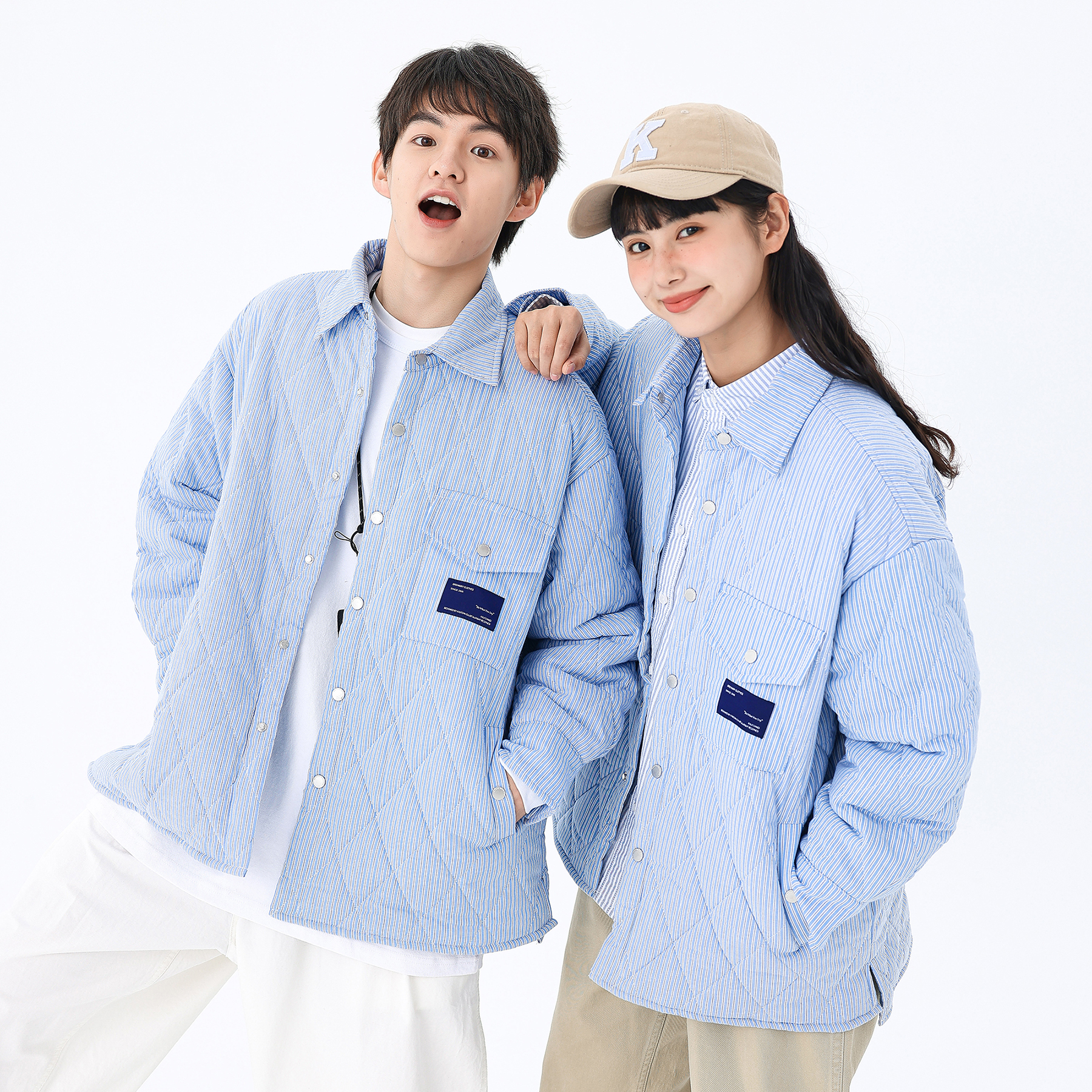 KXLFCHN菱形格棉服翻领加厚冬季