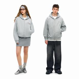 KXLFCHN空穴来风 复古灰色连帽开衫卫衣男女春秋宽松拉链休闲外套