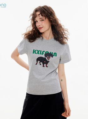 KXLFCHN空穴来风 腊肠狗趣味印花短袖女潮牌百搭圆领修身T恤上衣