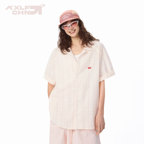 KXLFCHN空穴来风 简约复古潮牌格子衬衫男夏季宽松古巴领短袖衬衣