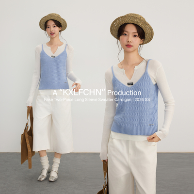 KXLFCHN 空穴来风 夏季宽松休闲百搭款假两件长袖毛衣罩衫上衣女