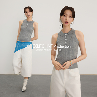 KXLFCHN空穴来风 宽松休闲款纯色款翻领毛衣背心复古百搭女上衣
