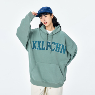 宽松情侣加绒连帽卫衣男女 秋冬季 KXLFCHN空穴来风 毛巾绣LOGO帽衫