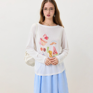 KXLFCHN空穴来风 夏趣味蛋糕涂鸦防晒罩衫宽松休闲透气长袖上衣女