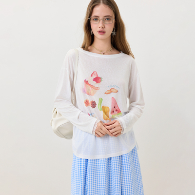 KXLFCHN空穴来风 夏趣味蛋糕涂鸦防晒罩衫宽松休闲透气长袖上衣女