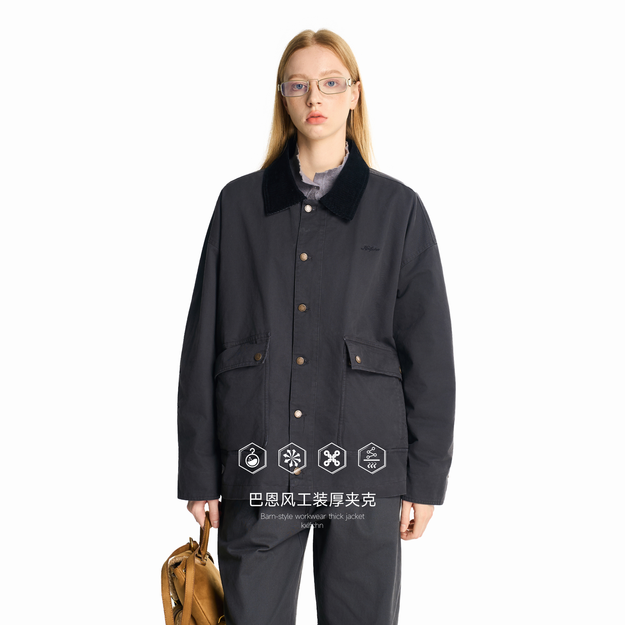 KXLFCHN空穴来风秋冬新款巴恩风工装夹克棉服外套男大口袋上衣女