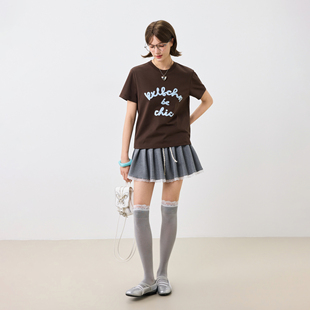 KXLFCHN空穴来风 草写毛巾绣修身短袖T恤休闲款简约百搭T恤上衣女