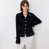 KXLFCHN空穴来风 上衣女 春秋纽扣点缀大翻领毛衣百搭翻领休闲长袖