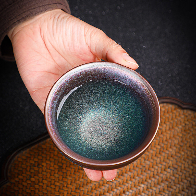 流光溢彩禅定杯建阳建盏茶盏彩金盏杯功夫主人杯单杯茶杯茶具名家