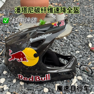 潘塔尼 碳纤维山地车速降全盔DH Am头盔 红牛涂装
