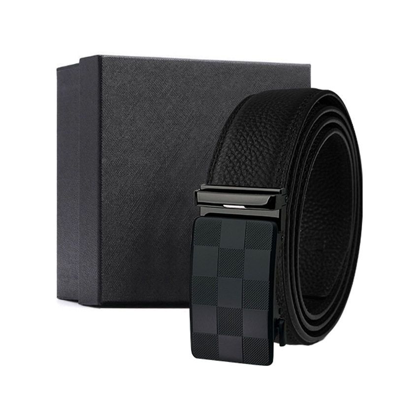 男士自动扣荔枝纹头层削边牛皮腰带高档礼盒套装礼品腰带皮带定制