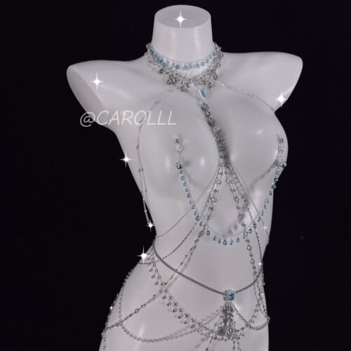 CAROLLL神女降临重工手作性感身体链项圈蓝宝石身体装饰链轻奢