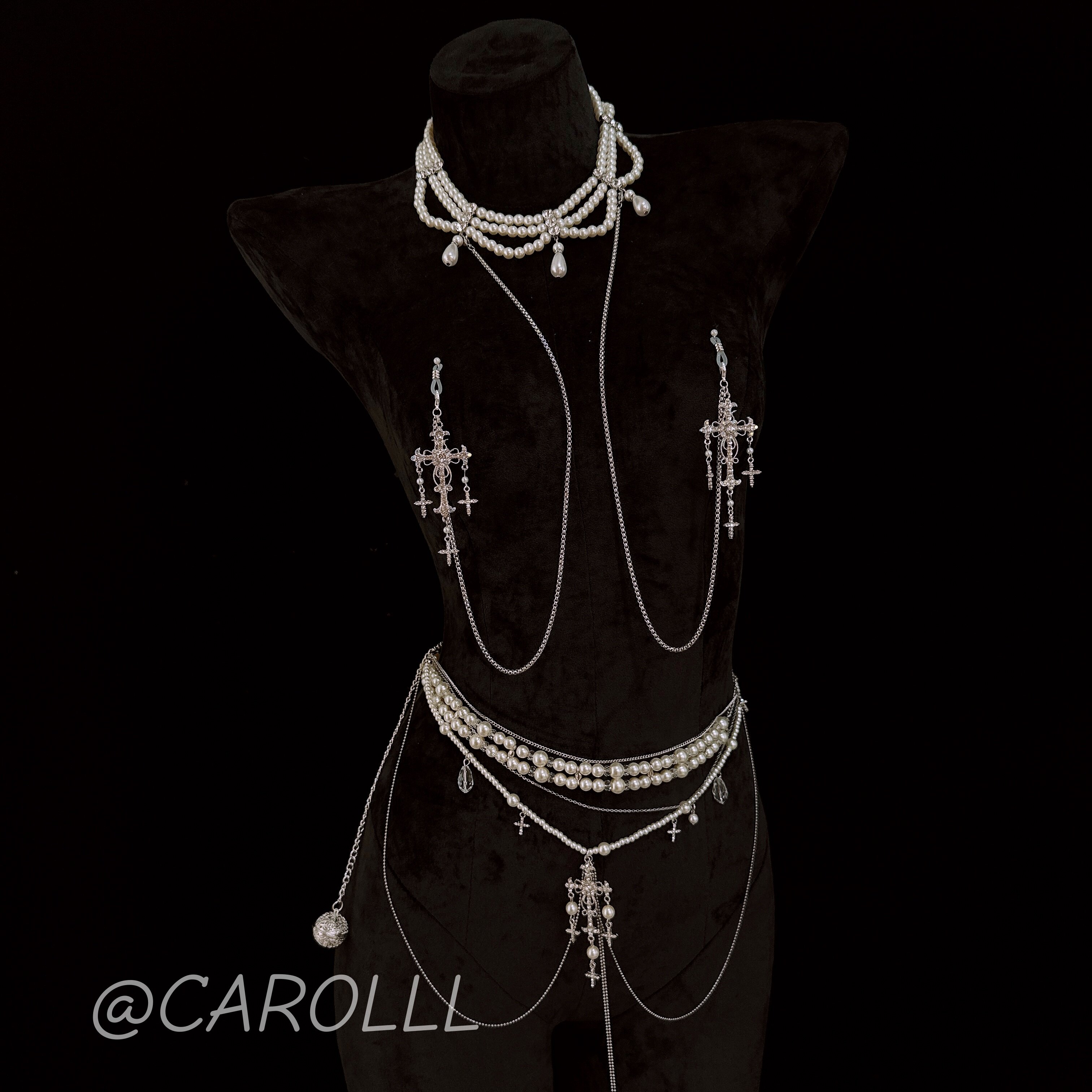 CAROLLL高定级多层珍珠身体链项圈ru环性感全身链