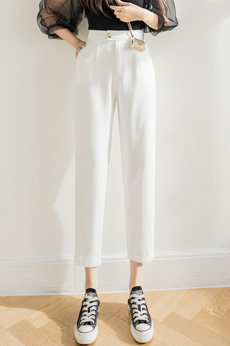 Real shot White Straight pants women's suit pants 2021 summer casual pants trousers slim leg quarter pants