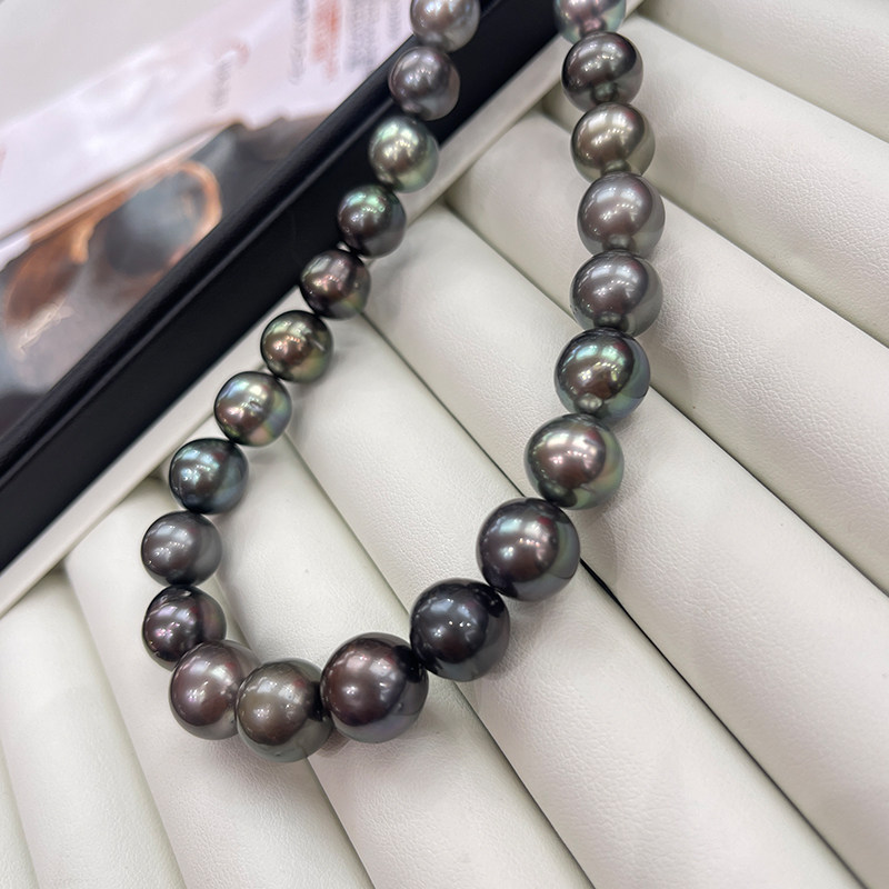 施雅日本大溪地混彩珍珠项链近正圆炫彩珠光9-12mm天然海水珍珠