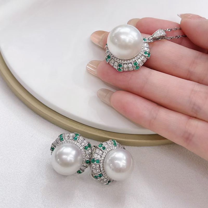 绿宝石镶嵌凤凰澳白珍珠套装系列