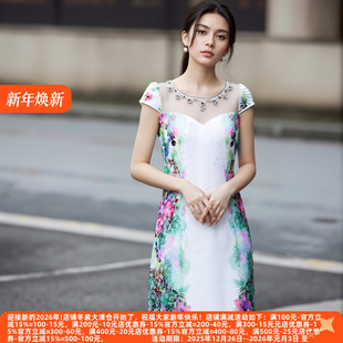 圆领钉钻刺绣旗袍裙 C蚕撤柜时尚 丽新折扣女装 二三线品牌系列