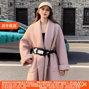 双面呢大衣 高级感通勤有范儿镶钻卷袖 丽新折扣女装 C诚系列25冬装