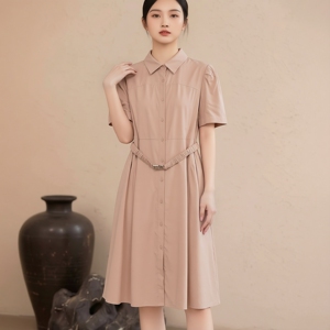 丽新折扣女装 H海 系列26艾 夏装新款气质高雅腰带收腰短袖连衣裙