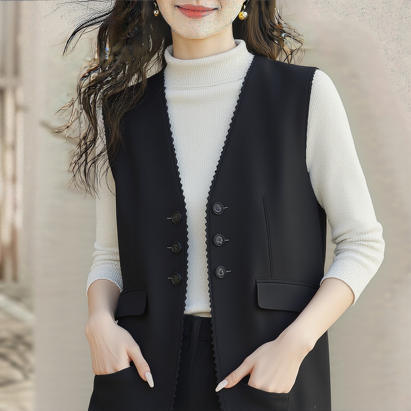 丽新折扣女装M魅系列26春装30年老品牌高端V领简约三粒扣无袖马甲