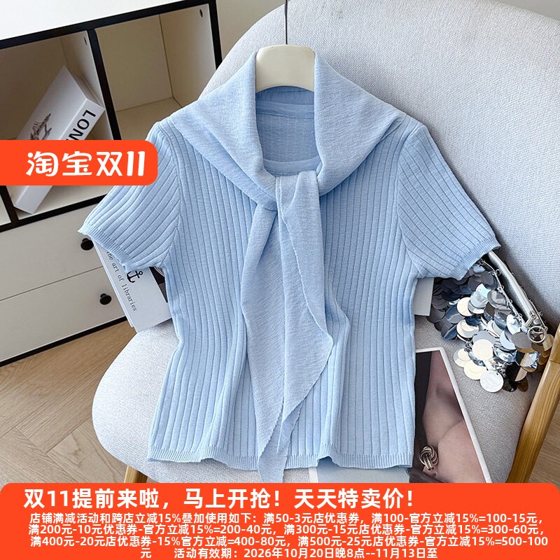 糖果色休闲圆领T恤针织衫上衣女
