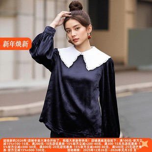 年轻都市女性娃娃领丝绒衬衫 系列25秋冬新款 169 P飘 丽新折扣女装