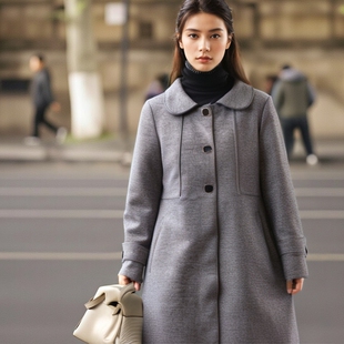 丽新折扣女装 G3 系列新颖减龄休闲反面鹿皮绒呢大衣灰色长款外套