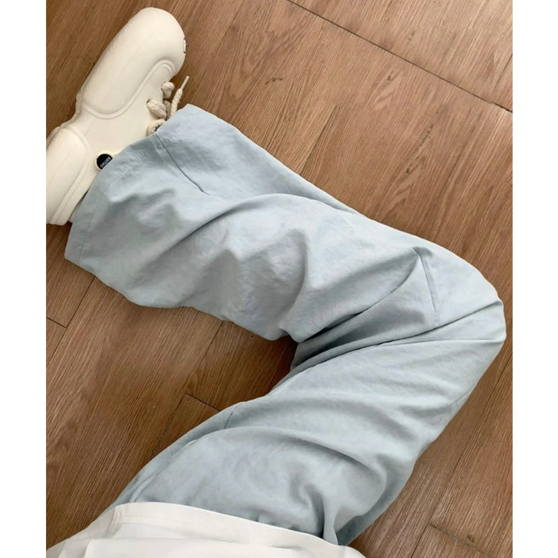 慵懒高腰浅蓝色长裤醋酸