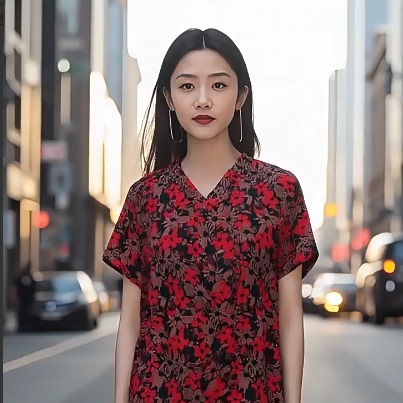 丽新折扣女装 KK系列 香云纱混纺V领碎花宽松真丝连衣裙
