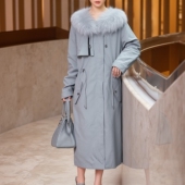 丽新折扣女装 Y鹰系列25冬装 兔毛内胆皮草宽松抽绳拉链毛领派克服