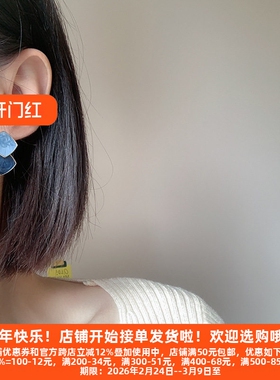 D丽新折扣 s925银针方块几何形耳钉冷淡风滴油艺术感蓝色耳环耳饰