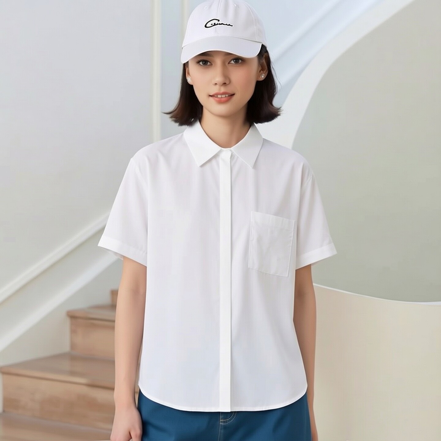 丽新折扣女装 Y引 系列26夏装面料质感新颖独特口袋装饰宽松衬衫