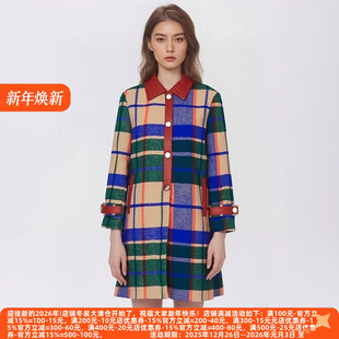 丽新折扣女装 高级感通勤有范儿PU领格子双面呢大衣 C诚系列25冬装
