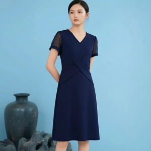 丽新折扣女装  二三线品牌系列B帛撤柜时尚V领收腰交叉设计连衣裙