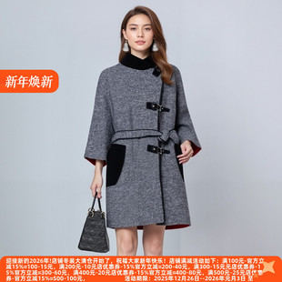 袖 丽新折扣女装 高级感通勤细格个性 系列25冬装 子双面呢大衣 C诚