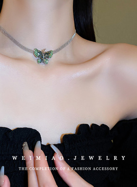绿色项链水晶百搭项饰锁骨链