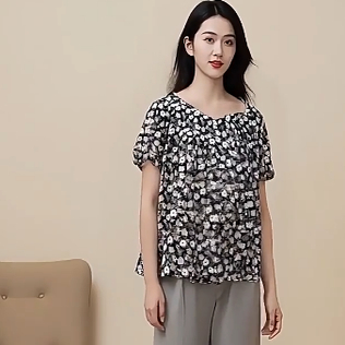 丽新折扣女装 X笑系列 25夏装独特轻松明快风格松紧领口舒适小衫