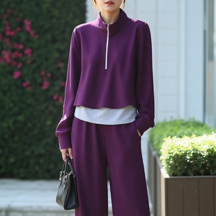 丽新折扣女装 M魅系列26春装30年老品牌高端半拉链假二件卫衣套头