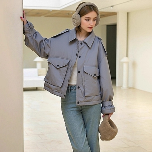 仿皮草外套 年轻都市女性翻领工装 丽新折扣女装 P飘系列25秋冬新款