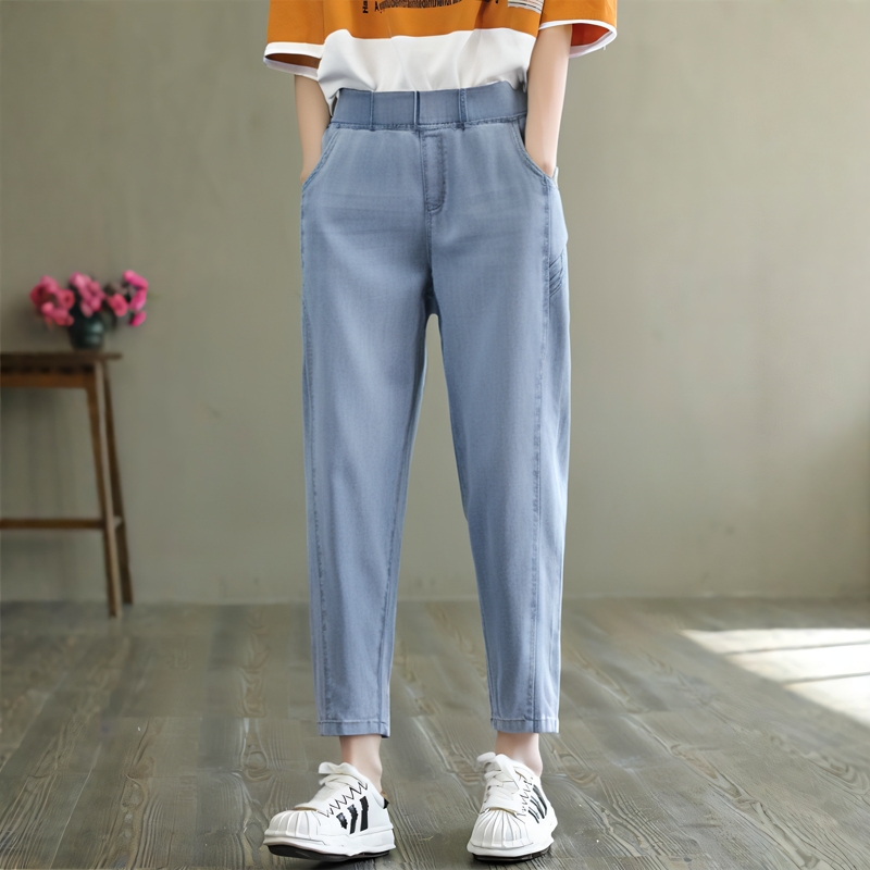 丽新折扣女装 H海10 系列 24夏装气质短袖减龄休闲松紧小脚牛仔裤