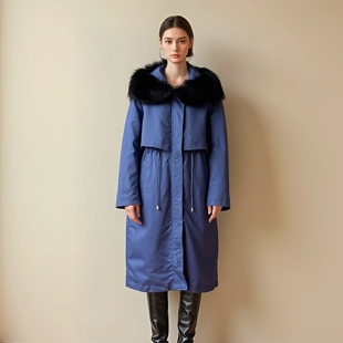 抽绳毛领拉链派克服 兔毛内胆皮草长款 丽新折扣女装 Y鹰系列25冬装