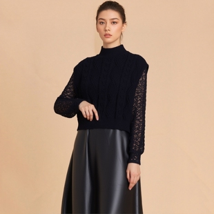 丽新折扣女装 年轻都市女针织马甲皮裙2件套366 P飘系列25秋冬新款