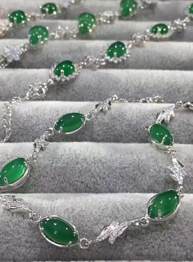 玉石手链s925镀白金玛瑙复古款