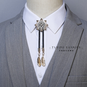 欧美复古bolo tie巴洛克十字架洛领带男项链衬衫 金属领结领绳配饰
